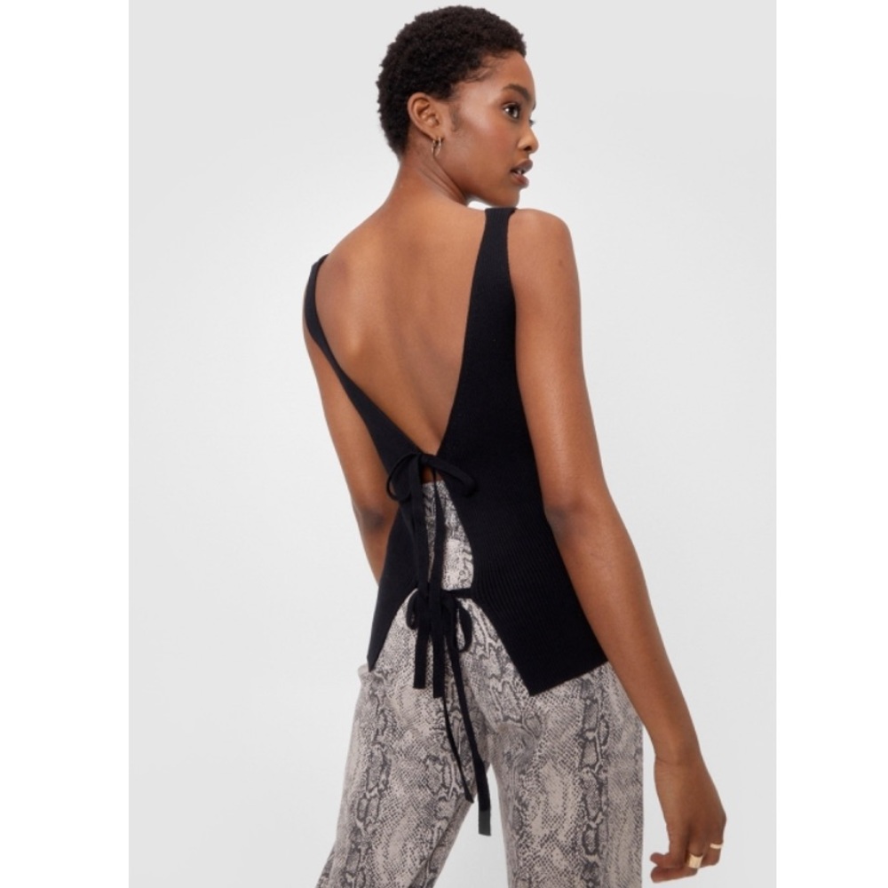 Knitted V Neck Open Back Tie Top